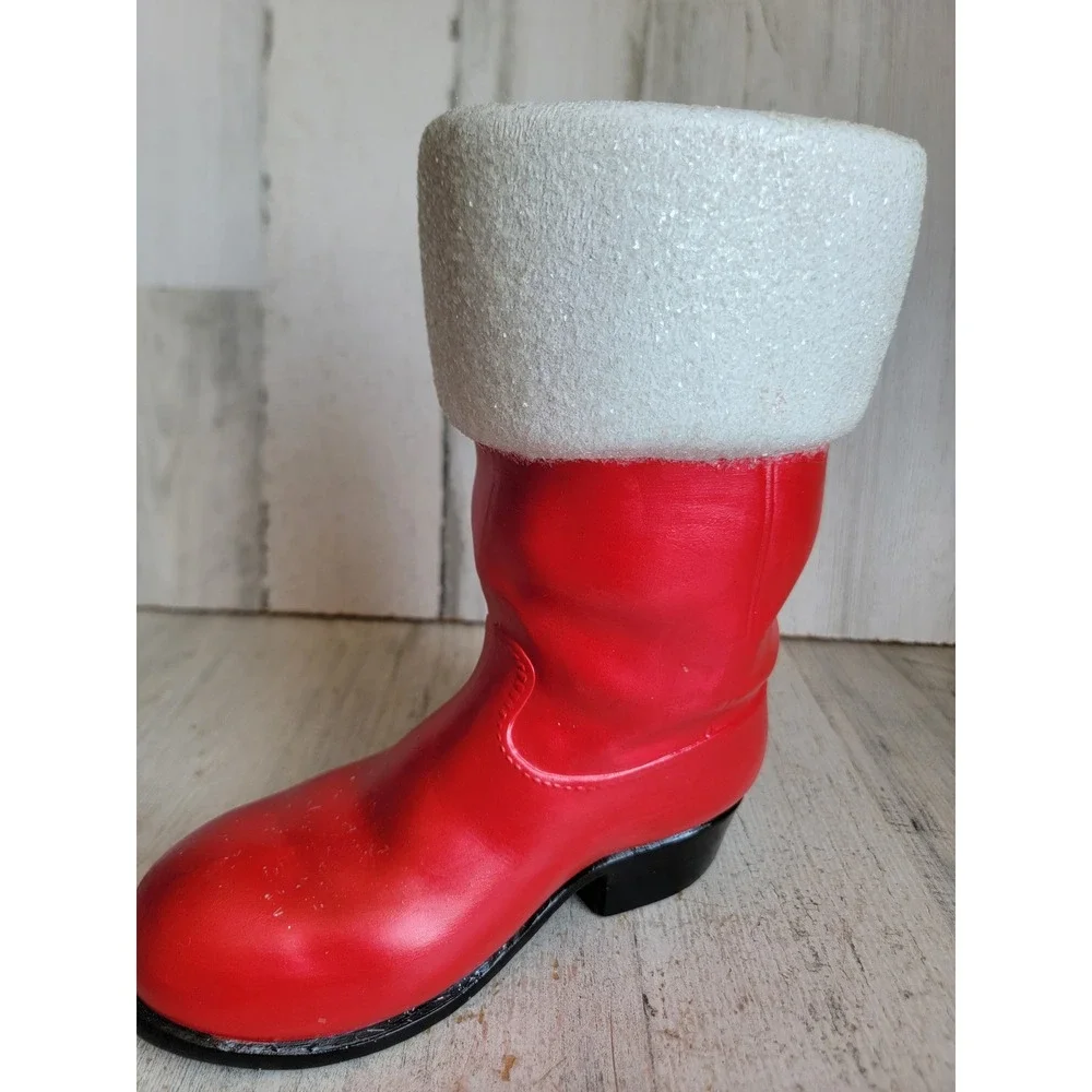 HD vintage ceramic Santa Claus mistletoe boot planter Xmas home shoe